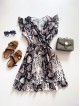 Rochie de zi scurta gri cu imprimeu snake print si volanase la manecute