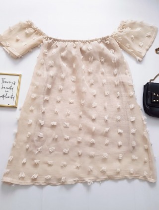 Rochie tip bluza de zi ieftina crem cu imprimeu iesit in relief