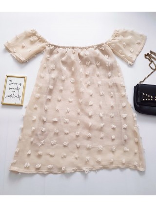 Rochie tip bluza de zi ieftina crem cu imprimeu iesit in relief