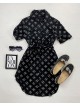 Rochie ieftina casual stil camasa scurta neagra cu cc si cordon in talie