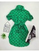 Rochie ieftina casual stil camasa scurta verde cu cc si cordon in talie