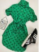 Rochie ieftina casual stil camasa scurta verde cu cc si cordon in talie