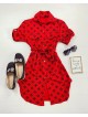 Rochie ieftina casual stil camasa scurta rosie cu cc si cordon in talie