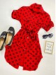 Rochie ieftina casual stil camasa scurta rosie cu cc si cordon in talie