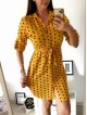 Rochie ieftina casual stil camasa galben cu puncte mari si cordon in talie