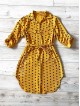 Rochie ieftina casual stil camasa galben cu puncte mari si cordon in talie