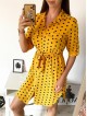 Rochie ieftina casual stil camasa galben cu puncte mari si cordon in talie