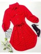 Rochie ieftina casual stil camasa rosie si cordon in talie cu imprimeu zale