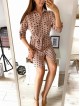 Rochie ieftina casual stil camasa roz cu puncte mari si cordon in talie