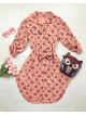Rochie ieftina casual stil camasa roz cu stelute si cordon in talie