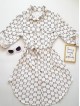 Rochie ieftina casual stil camasa alba si cordon in talie cu imprimeu zale