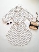 Rochie ieftina casual stil camasa alba si cordon in talie cu imprimeu zale