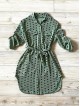 Rochie ieftina casual stil camasa verde cu puncte mari si cordon in talie