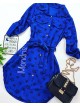 Rochie ieftina casual stil camasa albastra cu stelute si cordon in talie