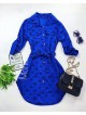 Rochie ieftina casual stil camasa albastra cu stelute si cordon in talie
