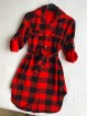 Rochie ieftina casual stil camasa lunga rosie cu carouri si cordon in talie