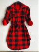 Rochie ieftina casual stil camasa lunga rosie cu carouri si cordon in talie