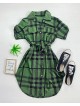 Rochie ieftina casual scurta stil camasa khaki si cordon in talie cu imprimeu dungi