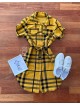 Rochie ieftina casual scurta stil camasa galbena si cordon in talie cu imprimeu dungi