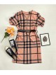  Rochie casual tip camasa roz scurta stramta in dungi + curea CADOU