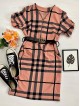  Rochie casual tip camasa roz scurta stramta in dungi + curea CADOU