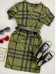  Rochie casual tip camasa khaki scurta stramta in dungi + curea CADOU