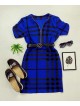  Rochie casual tip camasa albastra scurta stramta in dungi + curea CADOU