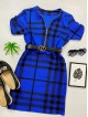  Rochie casual tip camasa albastra scurta stramta in dungi + curea CADOU