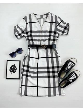  Rochie casual tip camasa alba scurta stramta in dungi + curea CADOU