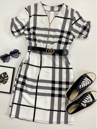  Rochie casual tip camasa alba scurta stramta in dungi + curea CADOU