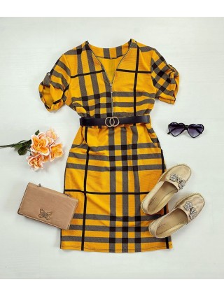 Rochie casual tip camasa galbena scurta stramta in dungi + curea CADOU