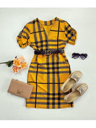  Rochie casual tip camasa galbena scurta stramta in dungi + curea CADOU