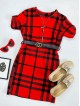  Rochie casual tip camasa rosie scurta stramta in dungi + curea CADOU