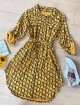  Rochie dama ieftina casual galbena tip camasa cu imprimeu Litere