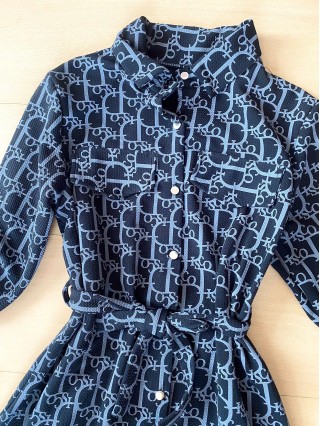  Rochie dama ieftina casual bleumarin tip camasa cu imprimeu Litere