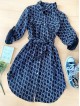  Rochie dama ieftina casual bleumarin tip camasa cu imprimeu Litere