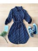  Rochie dama ieftina casual bleumarin tip camasa cu imprimeu Litere