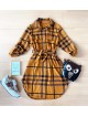 Rochie ieftina casual stil camasa lunga galbena cu dungi si cordon in talie