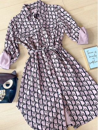  Rochie dama ieftina casual alba tip camasa cu imprimeu Litere