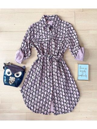  Rochie dama ieftina casual alba tip camasa cu imprimeu Litere