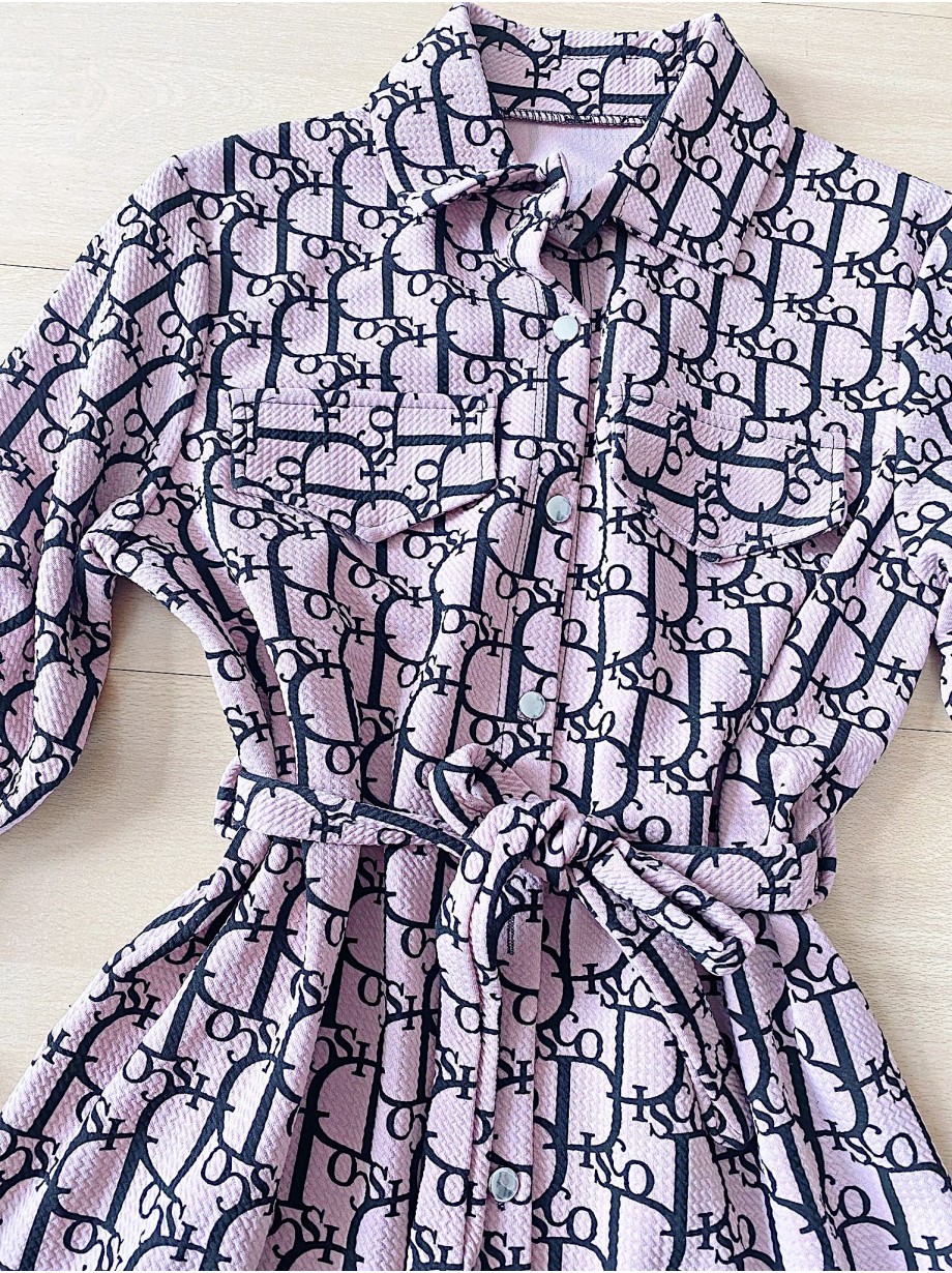  Rochie dama ieftina casual alba tip camasa cu imprimeu Litere