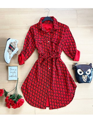  Rochie dama ieftina casual rosie tip camasa cu imprimeu Litere