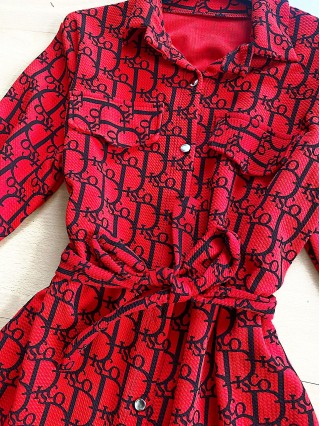  Rochie dama ieftina casual rosie tip camasa cu imprimeu Litere