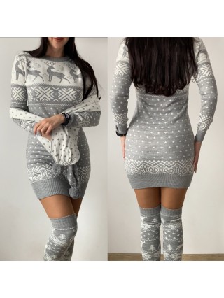 Compleu dama ieftin din tricot gri minunat compus din rochie, caciula,fular si jambiere Craciun FULAR