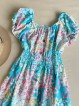 Rochie midi de vara lejera cu imprimeu floral de culoare albastra 
