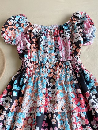 Rochie midi de vara lejera cu imprimeu floral de culoare neagra