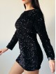 Rochie dama scurta eleganta neagra cu paiete si fundita neagra la spate