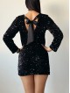 Rochie dama scurta eleganta neagra cu paiete si fundita neagra la spate