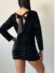Rochie dama scurta eleganta neagra cu paiete si fundita neagra la spate