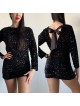 Rochie dama scurta eleganta neagra cu paiete si fundita neagra la spate